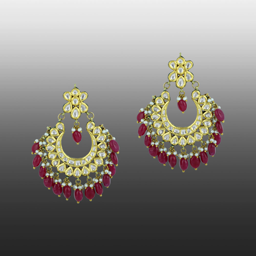 Chandbali Polki Earrings with Ruby Drops
